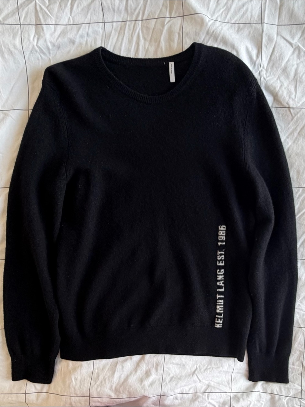 Helmut Lang Black Crewneck Wool Sweater with Side Logo